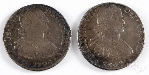 Mexico silver Charles III 8 Reales portrait coin, 1794, VG-F, with two pinch marks on edges