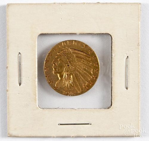 Indian Head gold five dollar coin, 1914, XF.