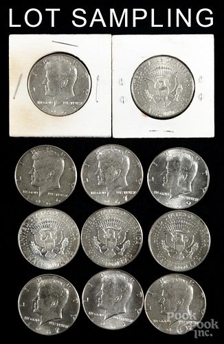 Ninety-one silver clad Kennedy half dollars, 1965-1969, average circulated.