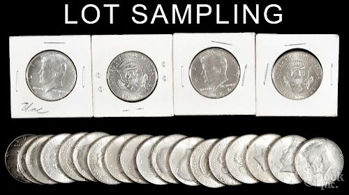 Silver Kennedy half dollars, to include thirty 1964, UNC, and forty-seven 1964, average circulated