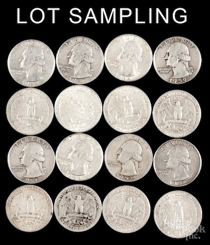 Two hundred silver Washington quarters, average circulated.