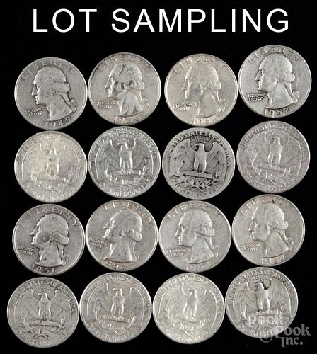 Two hundred silver Washington quarters, average circulated.