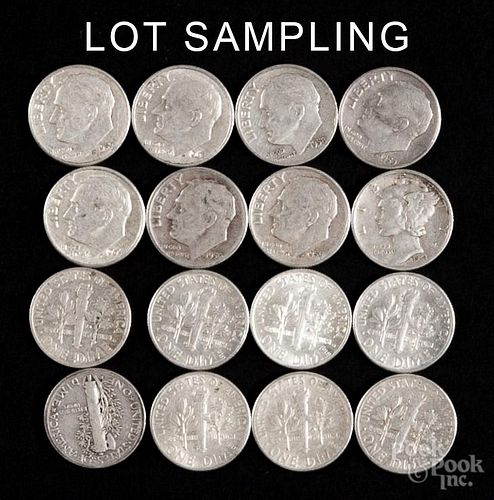 Over five hundred assorted silver dimes, loose, average circulated, 41.50 ozt.