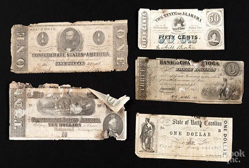 Confederate and southern paper currency, to include a Bank of Chattanooga, Tennessee three dollar