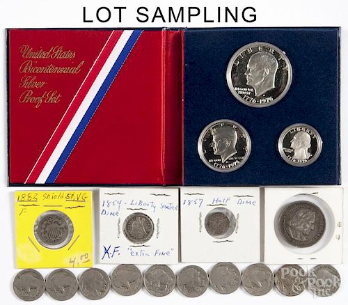 American coins, to include a Columbian Exposition half dollar, 1893, VF, a Seated Liberty dime, 1854