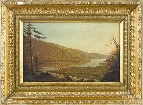 American oil on board landscape, late 19th c., signed Faries? lower left, 7'' x 12''.