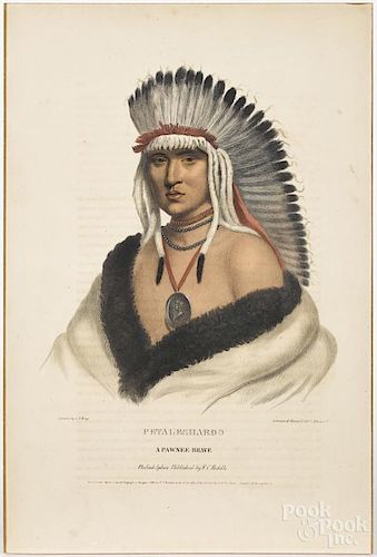 Two color lithographs of Native Americans, after King, pub. 1836, by Biddle, 19'' x 13 1/4''.