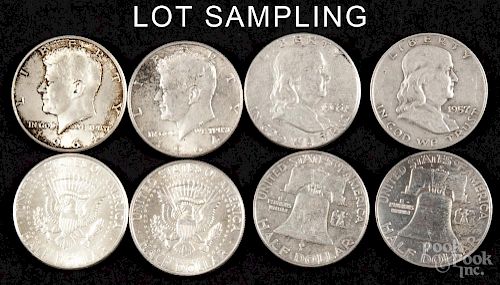 Silver half dollars, to include two Walking Liberty, 1943-1944, twenty-one Benjamin Franklin, 1963