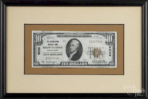 Brownstown National Bank, Pennsylvania ten dollar bill, series 1929, charter no. 9026.