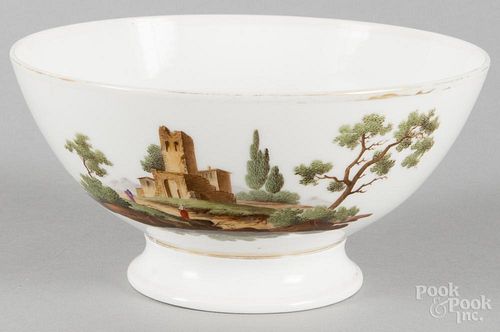 Hard paste porcelain bowl, 19th c., possibly Tucker, with landscape decoration, 4 1/4'' h., 8 1/2'' w.