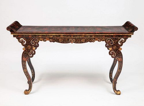 Chinese Black Lacquer, Polychrome and Parcel-Gilt Console, Modern