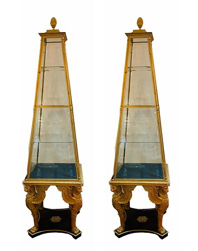 Pair Gilt Bronze and Glass Vitrines of Russian Empire Style 