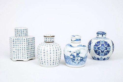 Four Japanese Blue and White Porcelain Tea Caddies
