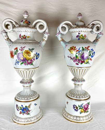 Pair of Large Dresden Vases