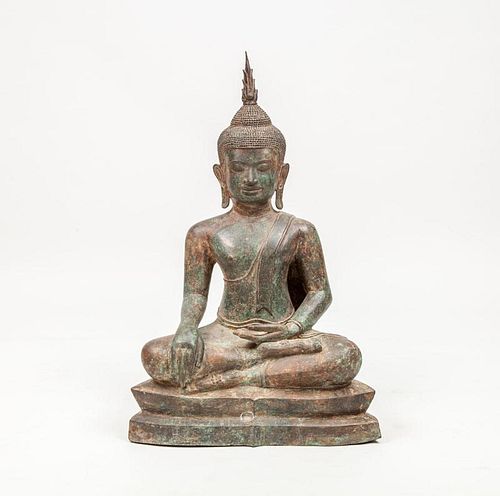 Metal Bronze-Patinated Seated Figure of Buddha