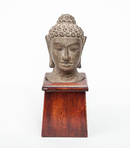Southeast Asian Small Carved Stone Head of Buddha