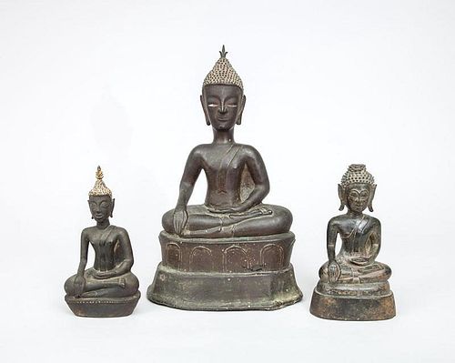 Three Modern Thai Bronze Figures of Buddha