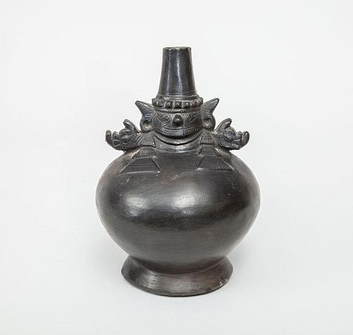 Peruvian Pre-Columbian Style Black-Glazed Pottery Vessel