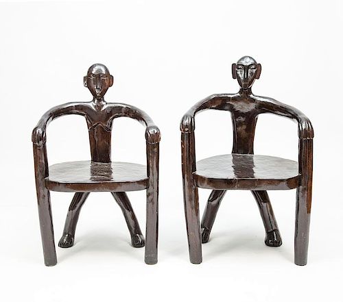 Pair of African Acacia Human-Form Chairs, Retailed by Tucker Robbins