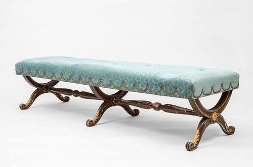 Regency Rosewood and Parcel-Gilt Velvet-Upholstered Bench