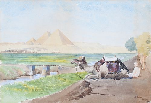 Orientalist School, Signed 1896 Cairo Watercolor