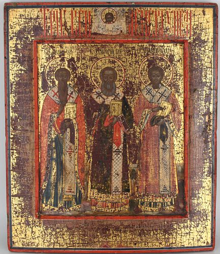 Antique Russian Icon, Three Hierarchs