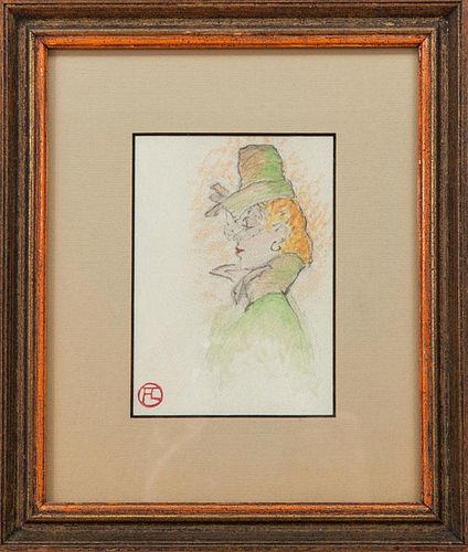 In the Style of Henri de Toulouse-Lautrec (1864-1901): Profile of a Woman Wearing a Hat