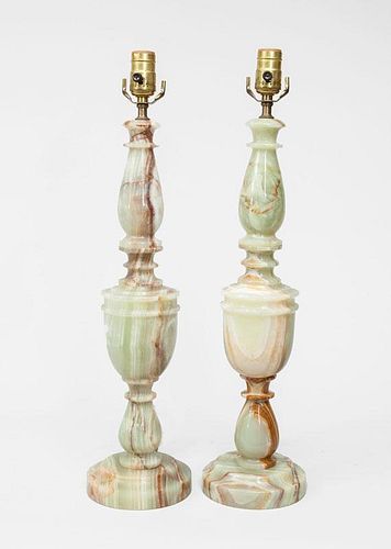 Pair of Carved Alabaster Urn-Form Lamps