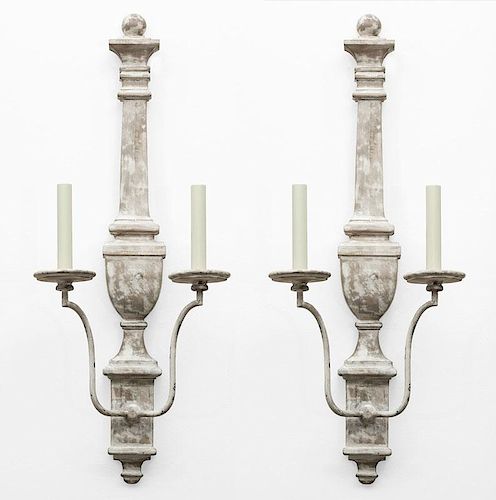 Pair of Baroque Style Painted Two-Light Wall Sconces, Modern