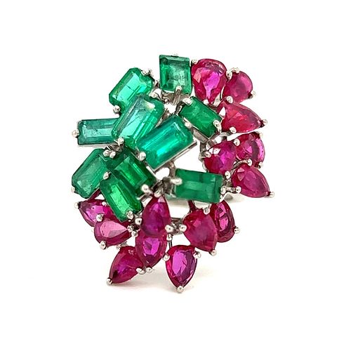 70â€™s Platinum Emerald Ruby Ring