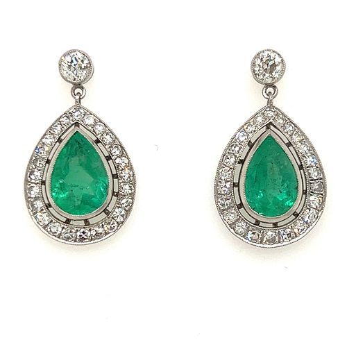 Platinum Diamond Emerald Drop EarringsÂ 