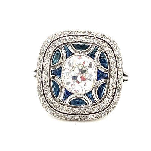 Platinum Oval Diamond Sapphire Ring