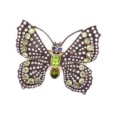 Silver & Gold Diamond Peridot Butterfly Brooch