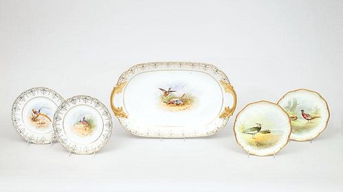 Set of Twelve Royal Worcester Game Plates, a Set of Twelve Limoges Game Plates, and a Limoges Platter