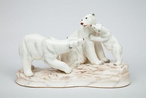 Glazed Porcelain Polar Bear Group, After J. Steuart