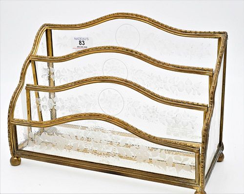 Brass and Cut Crystal Letter Holder, height 8 1/4 inches, width 11 inches.