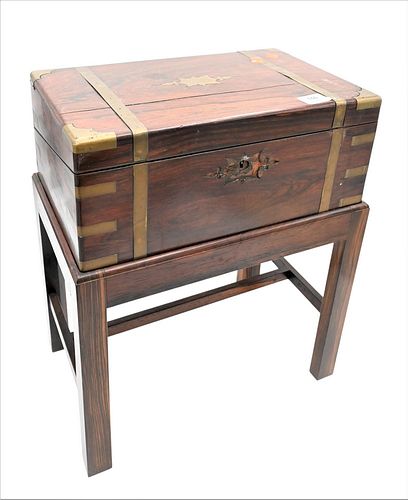 Rosewood Lap Desk, having brass bound opening to slant desk with compartments on stand, height 19 inches, top 10" x 16".