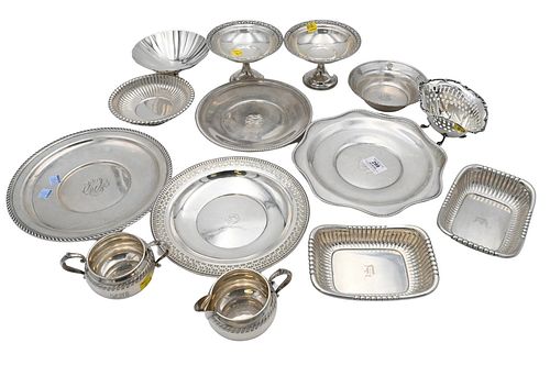 Lot of Sterling Silver, to include Tiffany & Company dish, four plates, small dishes, two weighted pieces, 59.3 weighable ounces, two compotes weighab