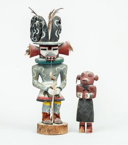 Two Southwest Native American Carved and Painted Wood Kachina Dolls, Possibly Hopi