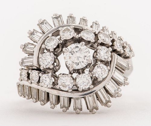 Art Deco Style Platinum Diamond Cocktail Ring