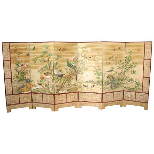Antique Chinese Export Painted Birds Screen