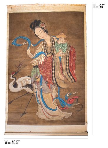 Chinese Chang'e Crane Maiden Scroll Painting