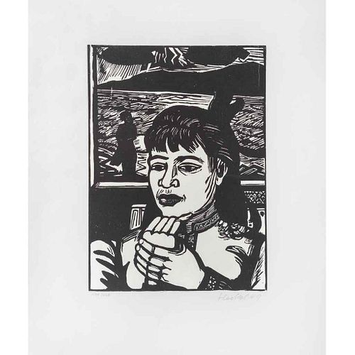 ERICH HECKEL, Junge Frau, Firmada y fechada 49, Xilografía 339 / 440, 40 x 29.3 cm