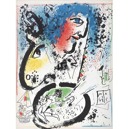 MARC CHAGALL, Autoportrait à la Palette, del libro Chagall Lithographe,  Sin firma, Litografía S/N, 32 x 24 cm