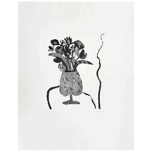 JOY LAVILLE, Flowers and dark sea, Firmado, Grabado al aguafuerte y ruleta P / I, 25 x 20 cm