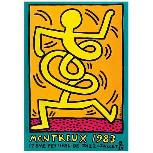 KEITH HARING , Cartel del Festival de Jazz de Montreux de 1983, Firmada y fechada 83 en plancha, Serigrafía S/N, 100 x 70 cm