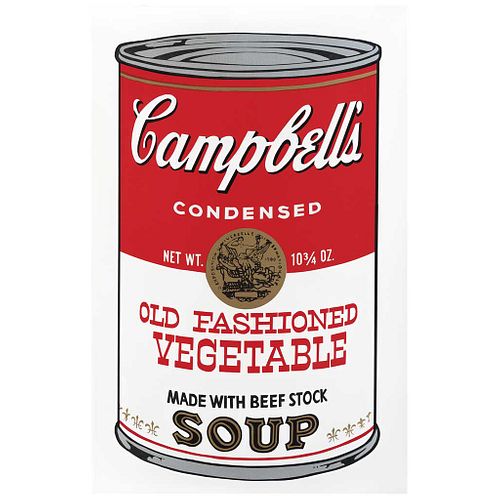 ANDY WARHOL, II.48: Campbell's Vegetable Soup, Con sello negro "Fill in your own signature", Serigrafía S/N, 81 x 48 cm