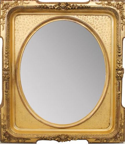 Antique Gilt Wood Carved Framed Oval Mirror