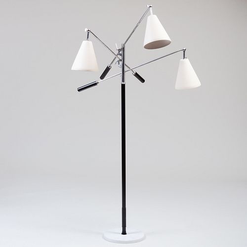 Angelo Lelii for Arredoluce Leather, Chrome and Brushed Metal 'Triennale' Floor Lamp