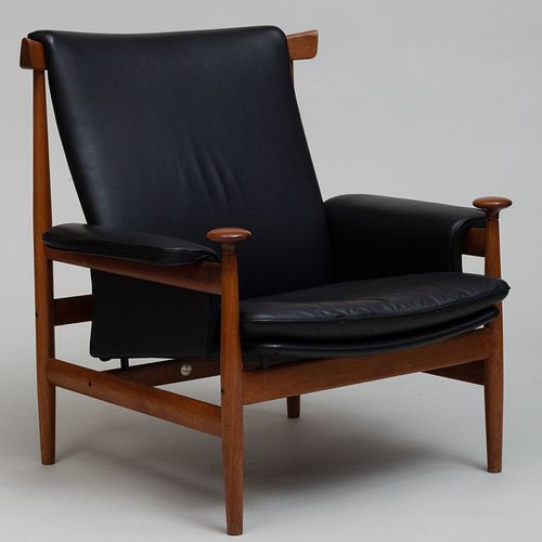 Finn Juhl for France & Son Teak and Black Leather 'Bwana' Chair
